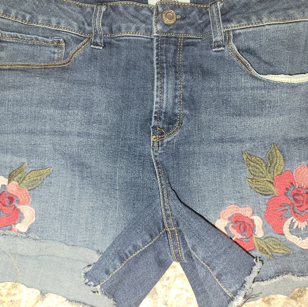 Embroidered Denim Shorts With Stretch  Size 10 ❤️ - Picture 4 of 5